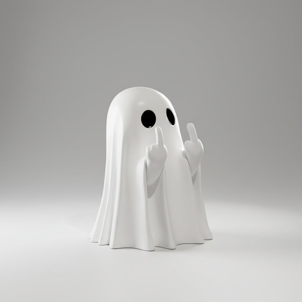 Halloween Ghost Decor Figurine with Middle Finger Gesture Tabletop Decoration Inflatable