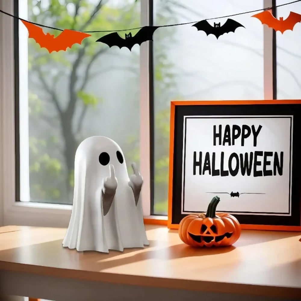 Halloween Ghost Decor Tabletop Figurine with Middle Finger Flipping Hands Inflatable