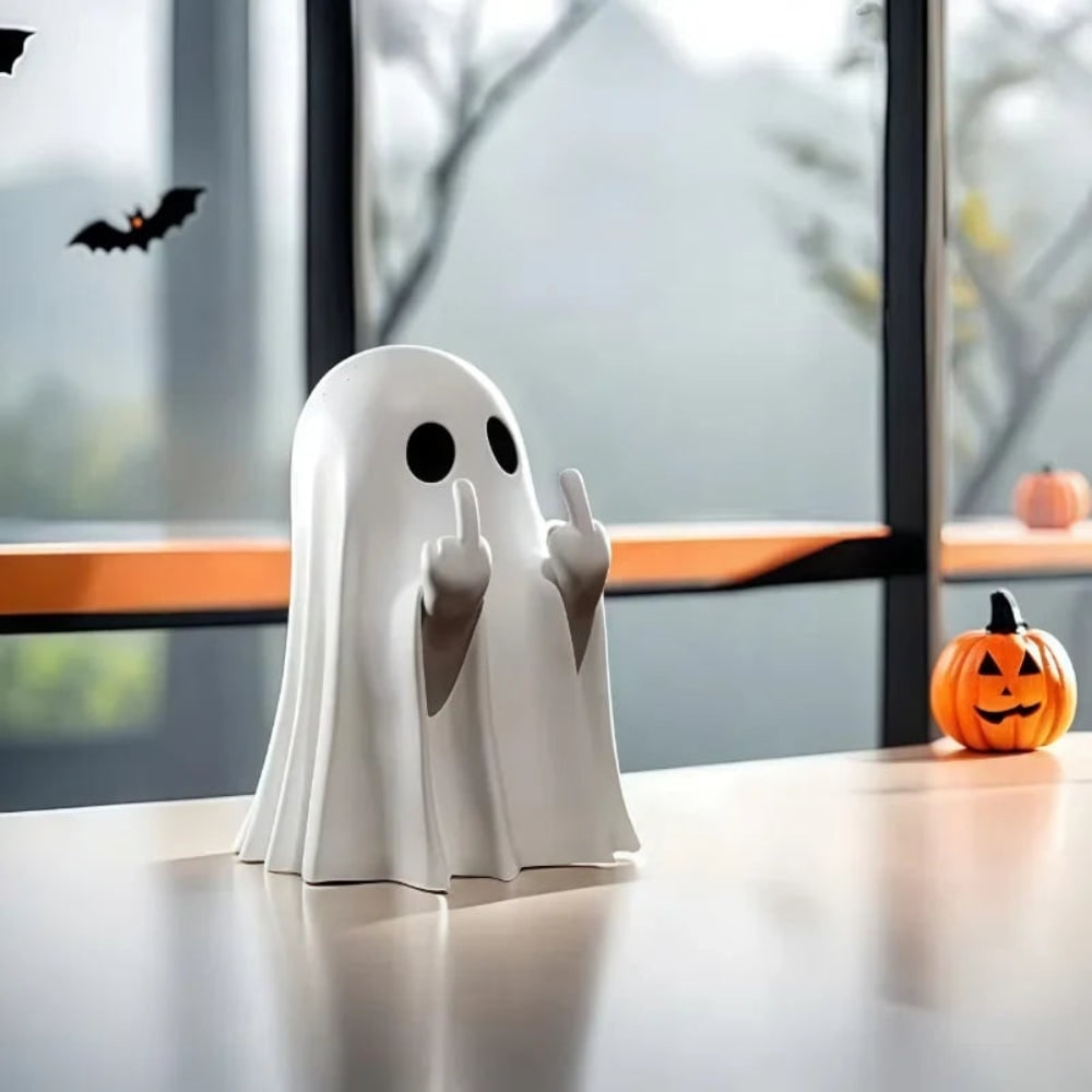 Halloween Ghost Decorations Figurine with Middle Finger Gesture Tabletop Statue for Party