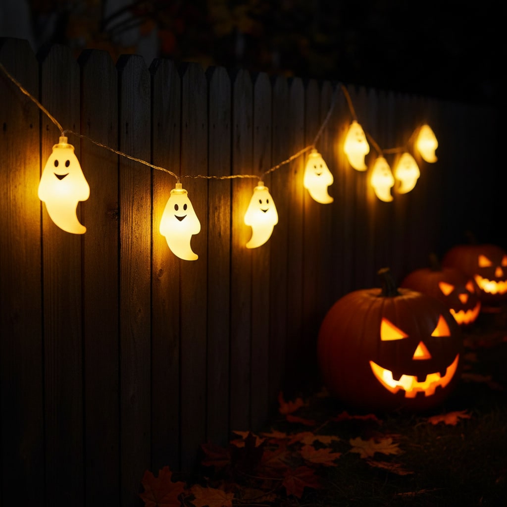 Halloween Ghost String Lights Battery Operated LED Outdoor Decoration for Patio and Yard Party