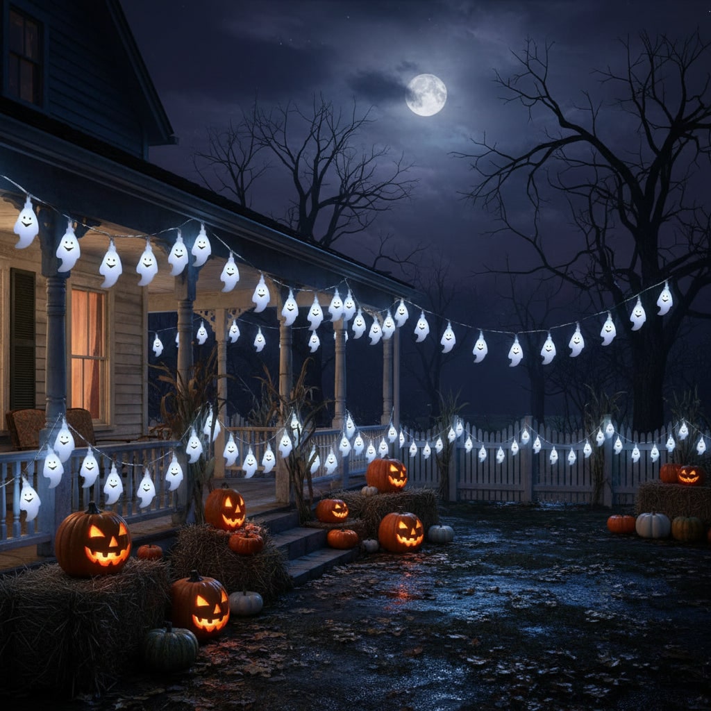 Halloween Ghost String Lights Battery Operated LED Outdoor Decoration for Patio and Yard Party