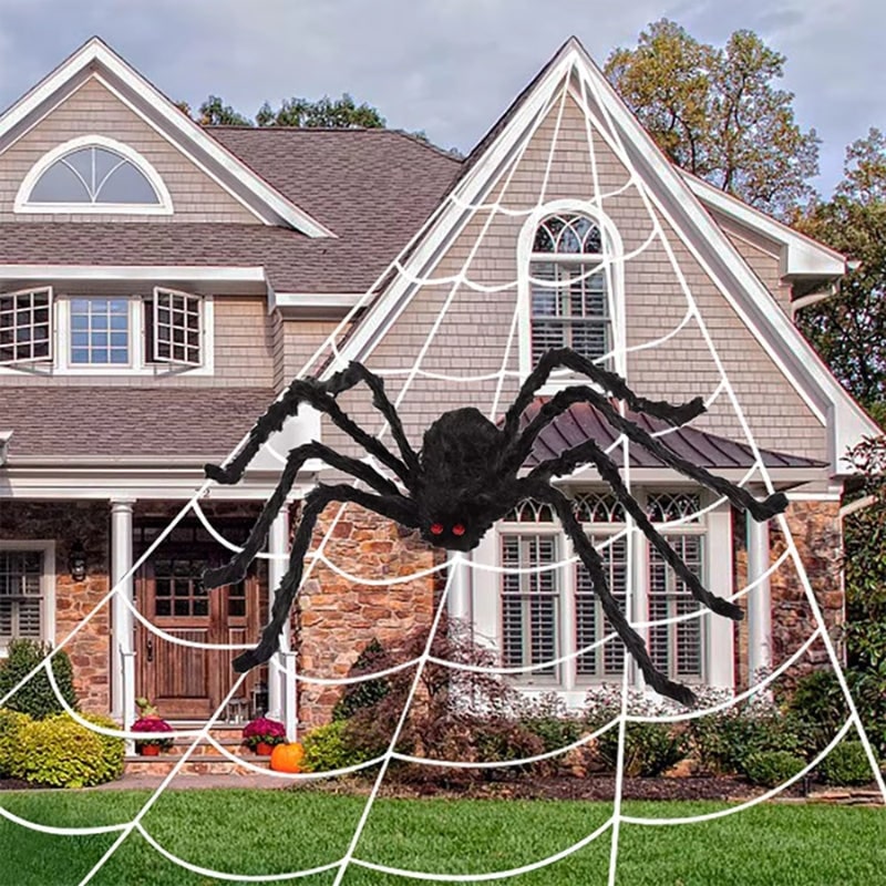 Halloween Giant Spider Decoration with Web and Poseable Legs for Outdoor Yard