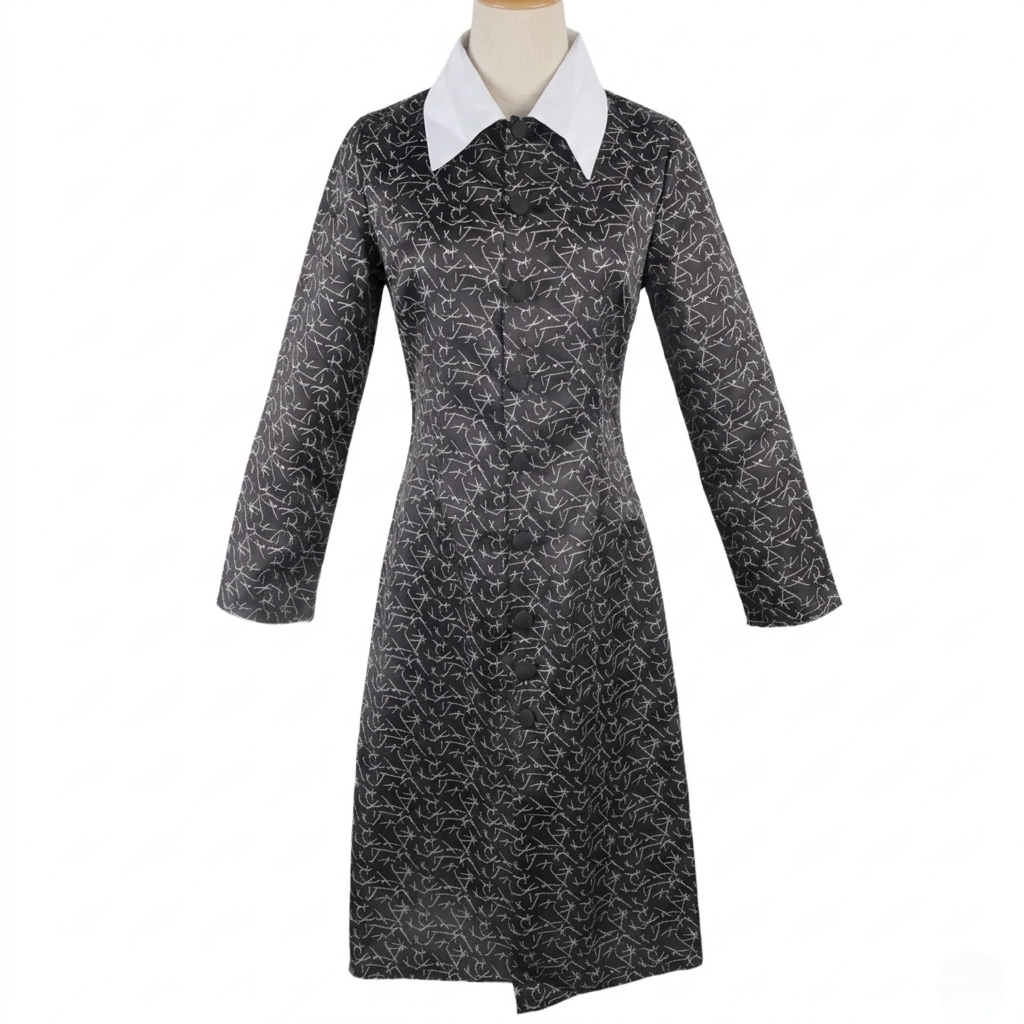 Halloween gothic schoolgirl Costume Dress with White Collar and Braided Cosplay Outfit