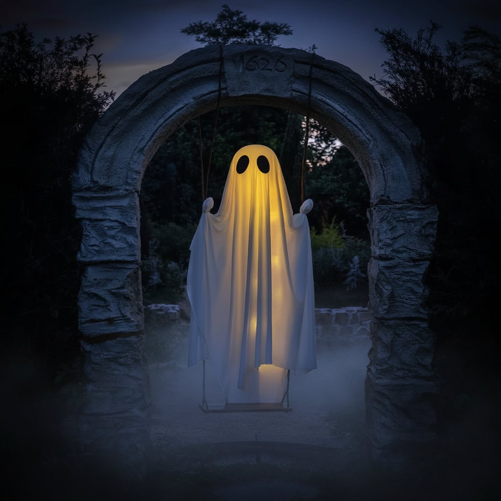 Halloween Hanging Ghost Decoration with LED Light and Swing for Outdoor Yard Party Decor