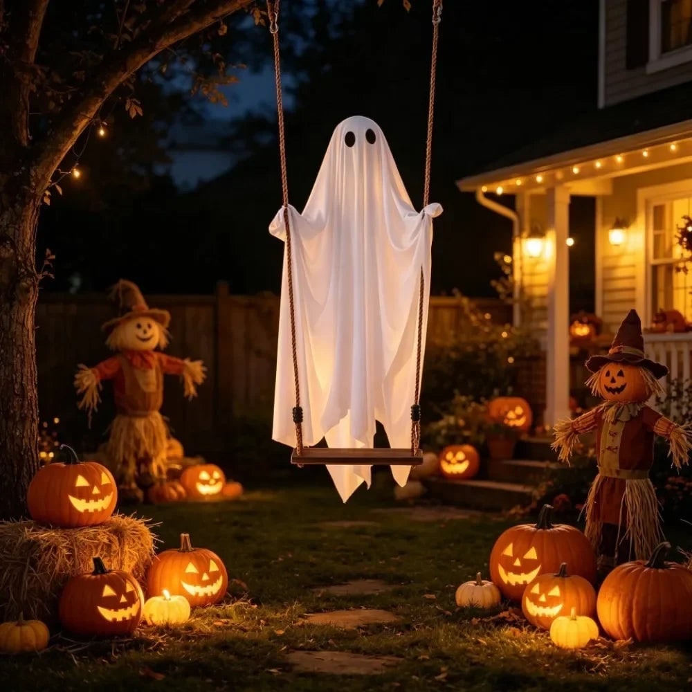 Halloween Hanging Ghost Decoration with LED Light Remote Control for Large Outdoor Yard Party