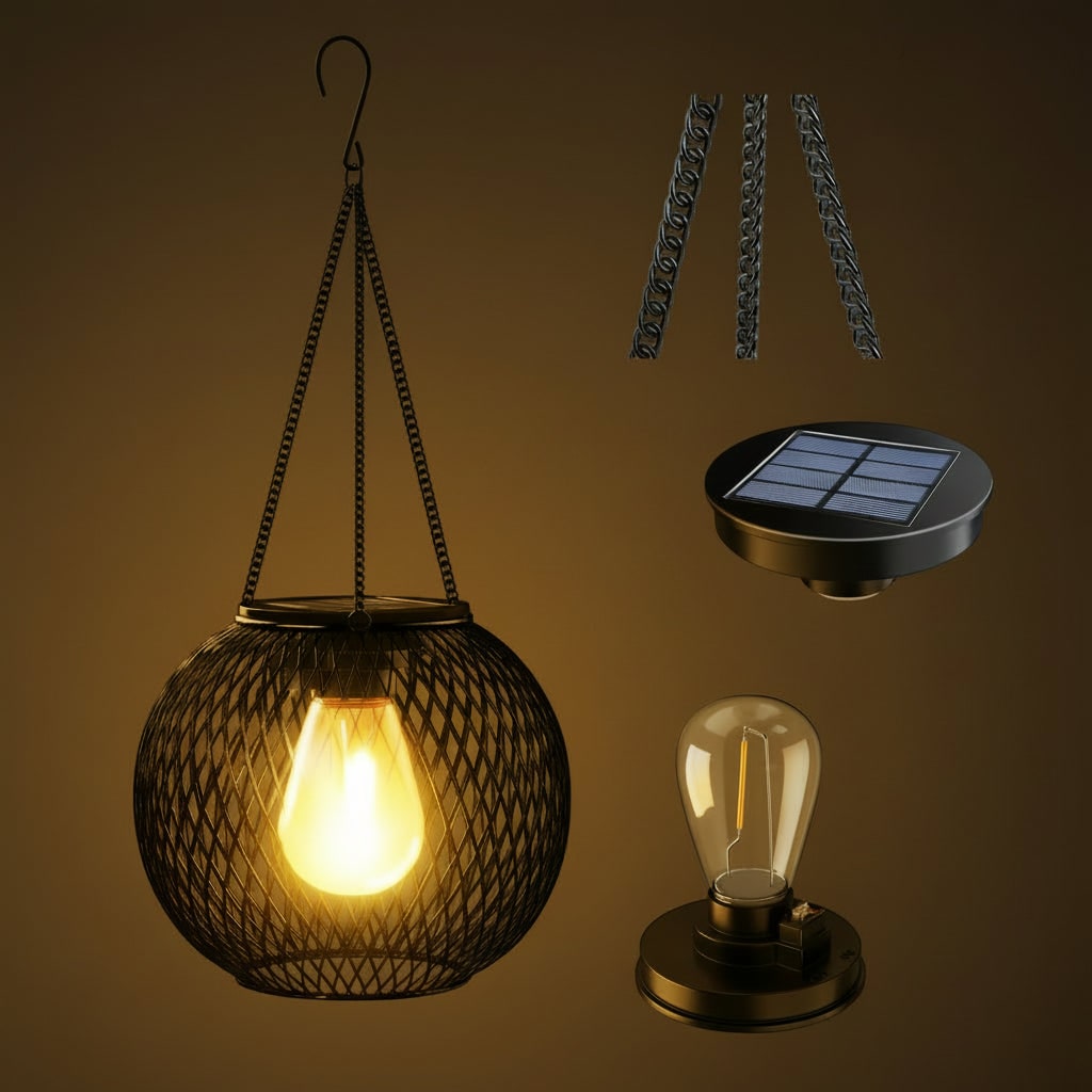 Halloween Hanging Solar Lights Outdoor with Powered Lantern and LED Bulb for Yard Decoration