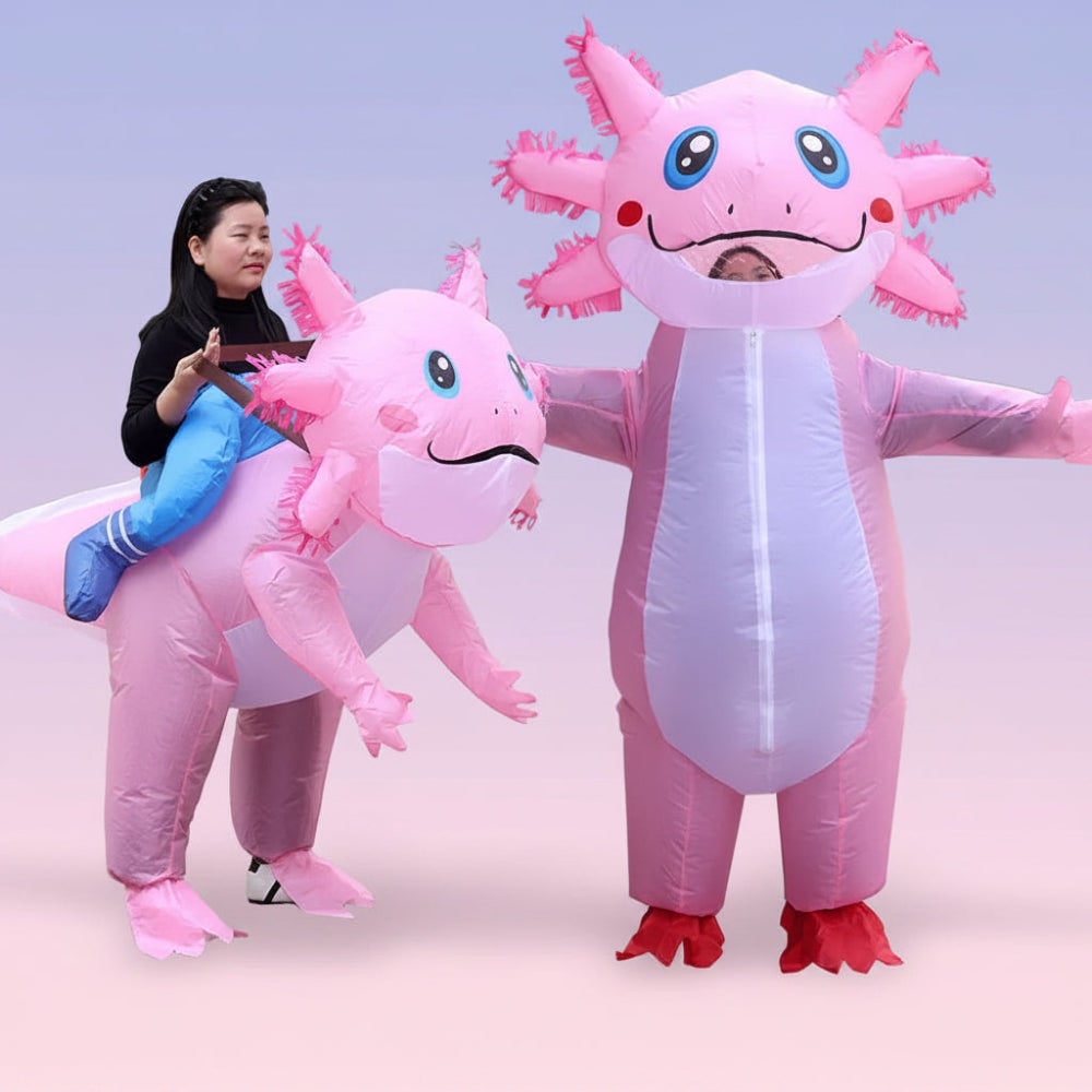 Halloween Inflatable Axolotl Costume with Battery-Operated Fan and Full-Body Design