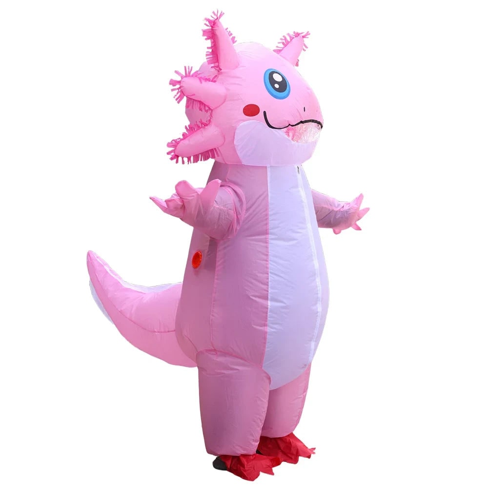 Halloween Inflatable Axolotl Costume with Battery-Operated Fan and Full-Body Design
