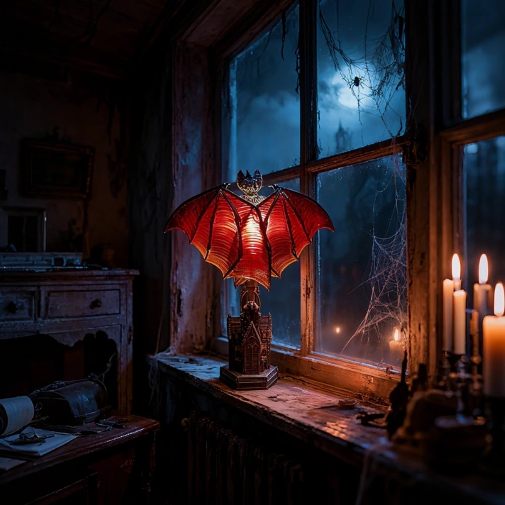 Halloween LED Light Bat Lamp Gothic Style Table with Translucent Wings