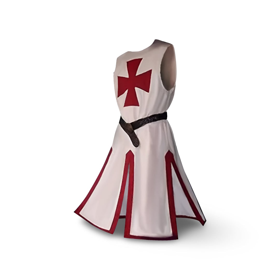 Halloween Medieval Knight Costume Tunic with Hooded and Templar Cross for Cosplay Party