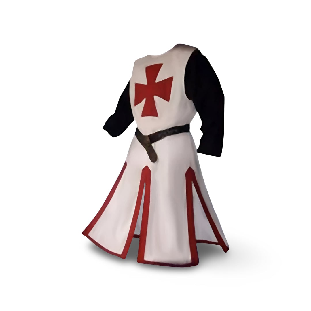 Halloween Medieval Knight Costume Tunic with Hooded and Templar Cross for Cosplay Party