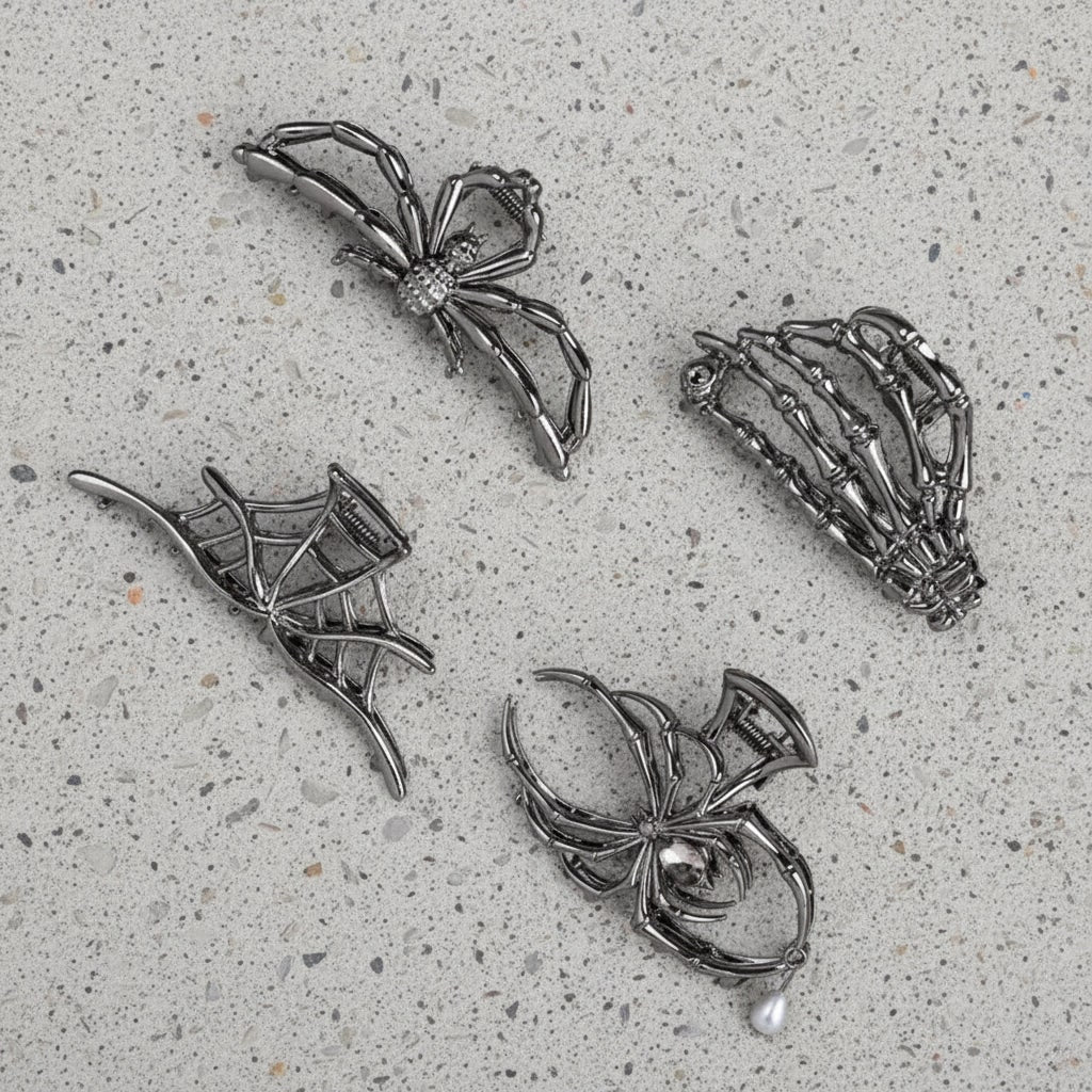 Halloween Metal Claw Clips with Spooky Spider Bat and Skeleton Designs Cute Decorative Hair