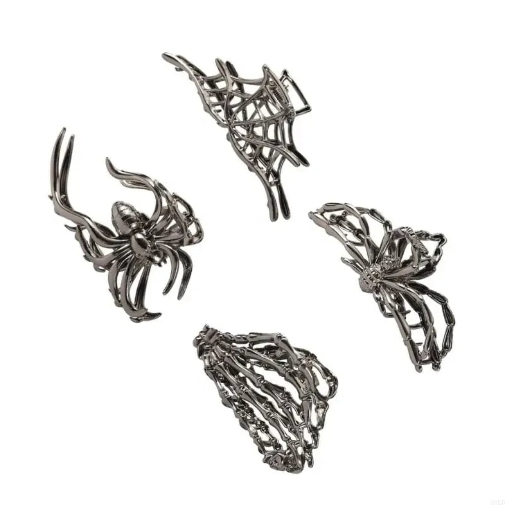Halloween Metal Claw Clips with Spooky Spider Bat and Skeleton Designs Cute Decorative Hair