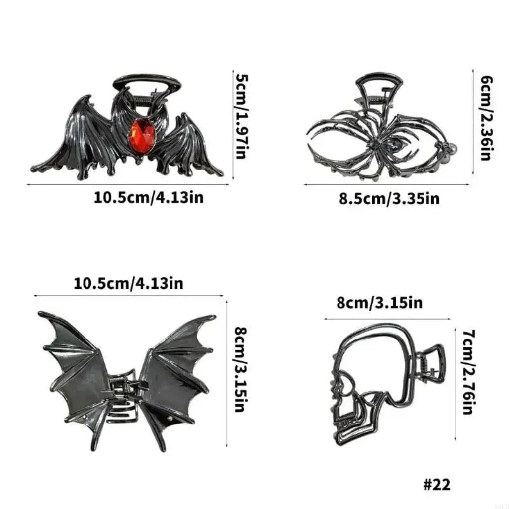 Halloween Metal Claw Clips with Spooky Spider Bat and Skeleton Designs Cute Decorative Hair