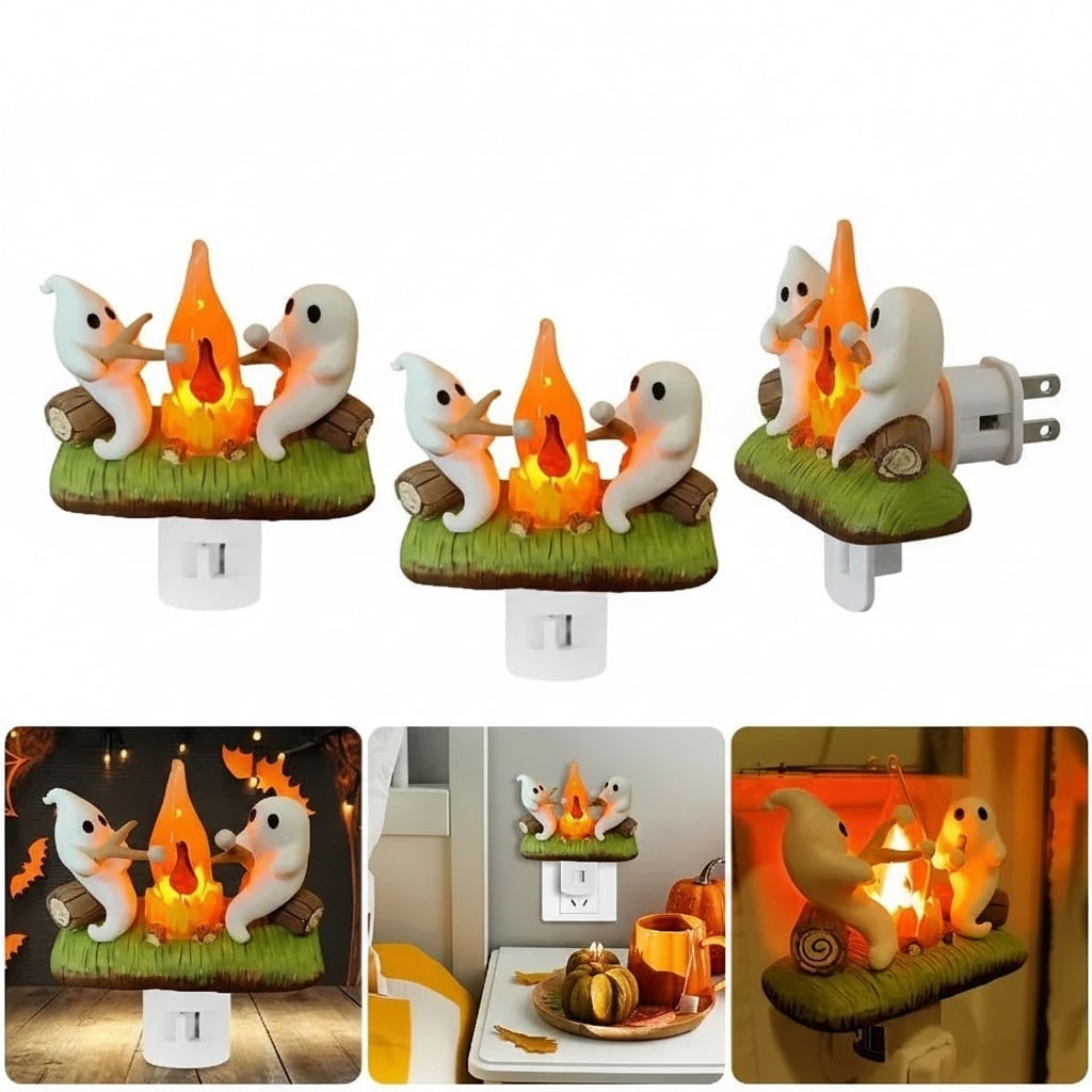 Halloween Night Light Plug in Ghost Campfire LED Decoration for Room and Party