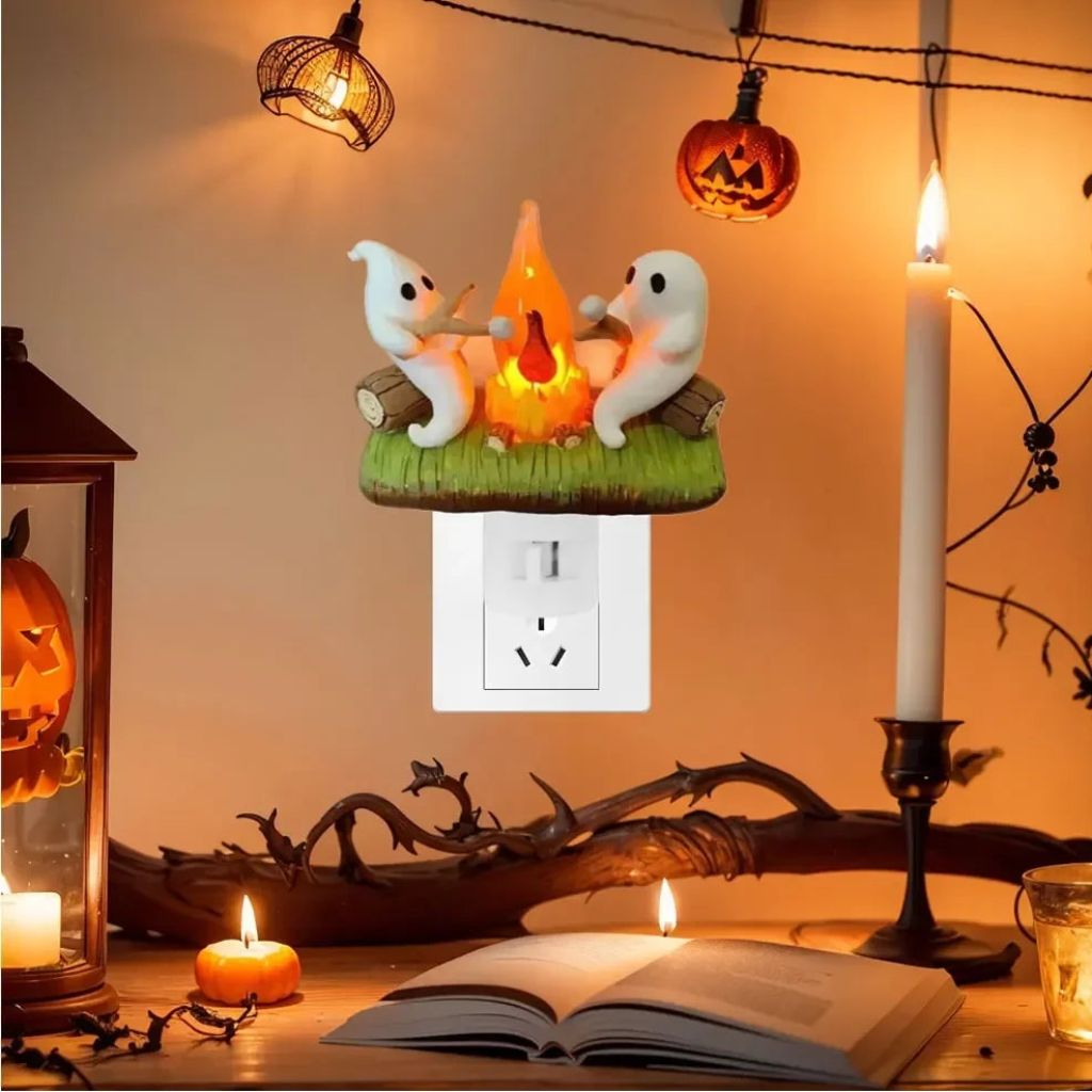 Halloween Night Light Plug in Ghost Campfire LED Decoration for Room and Party