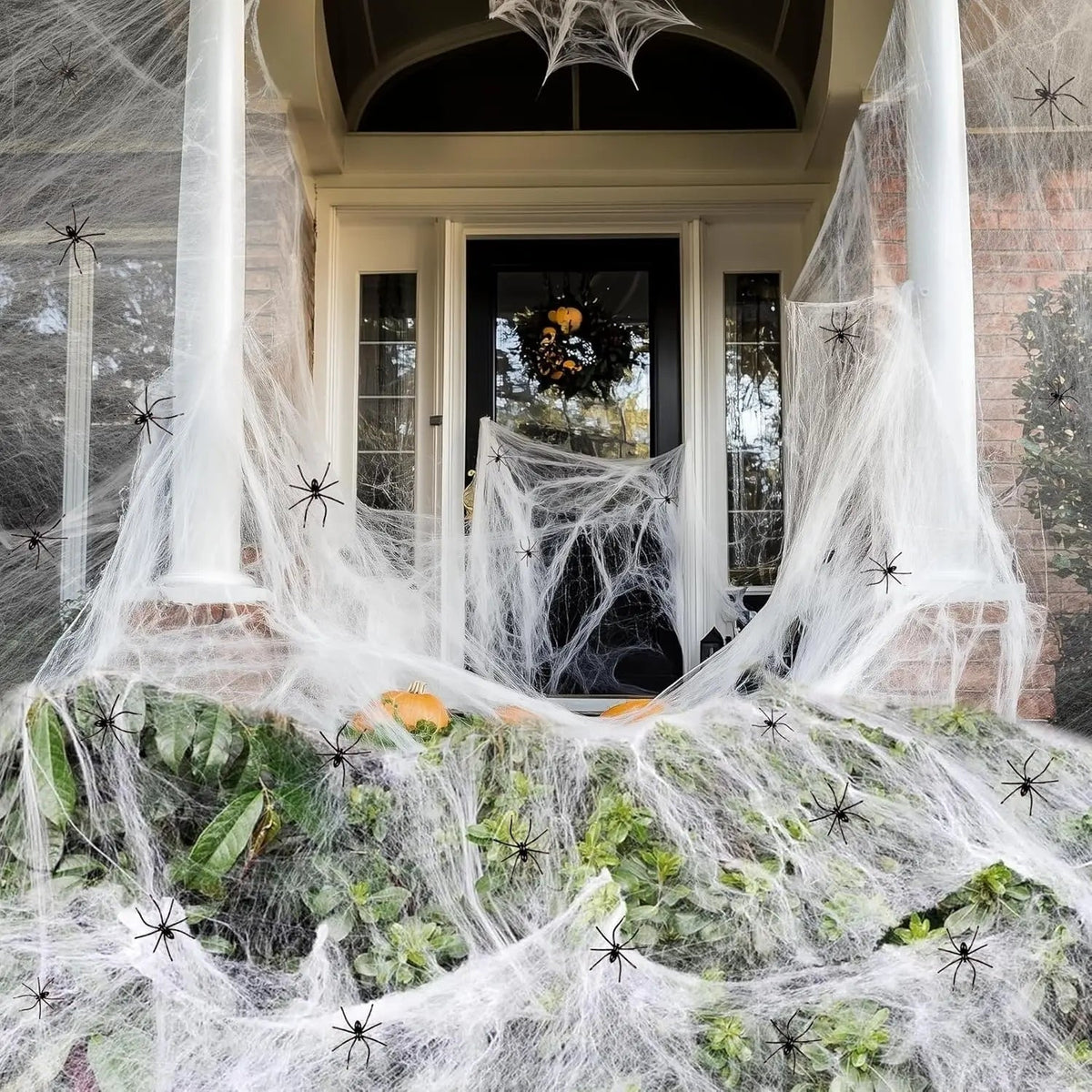 Halloween Outdoor Decoration Spider Web Giant Stretchy with Black for Yard and Party