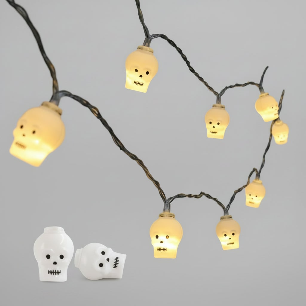 Halloween Outdoor String Lights with Battery LED and Spooky Decorative Covers for Patio Party