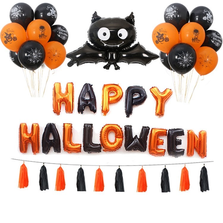 Halloween Party Balloons with Foil Letter Bat Pumpkin and Spider Decorations Kit