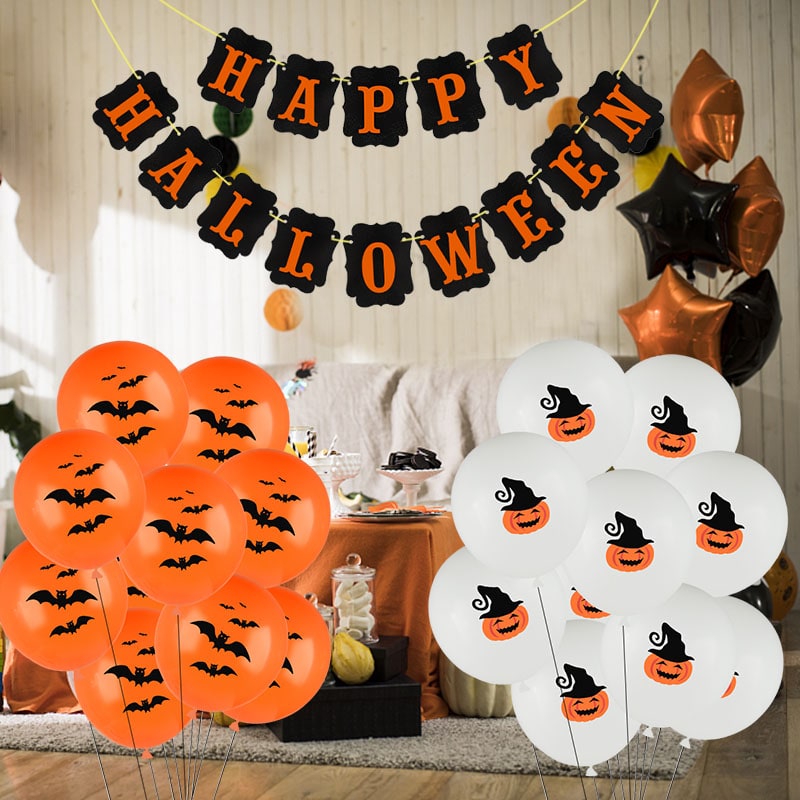 Halloween Party Balloons with Spooky Printed Designs and Latex Construction for Decoration