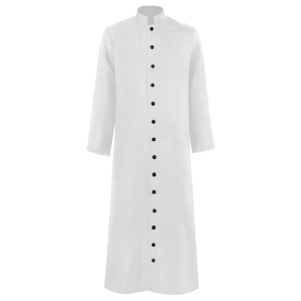 Halloween Priest Costume Cassock Robe with Button Front for Clergy Outfit