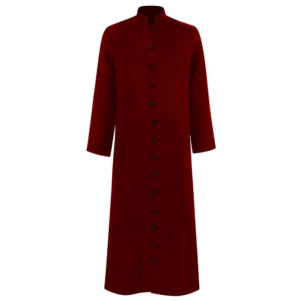 Halloween Priest Costume Cassock Robe with Button Front for Clergy Outfit