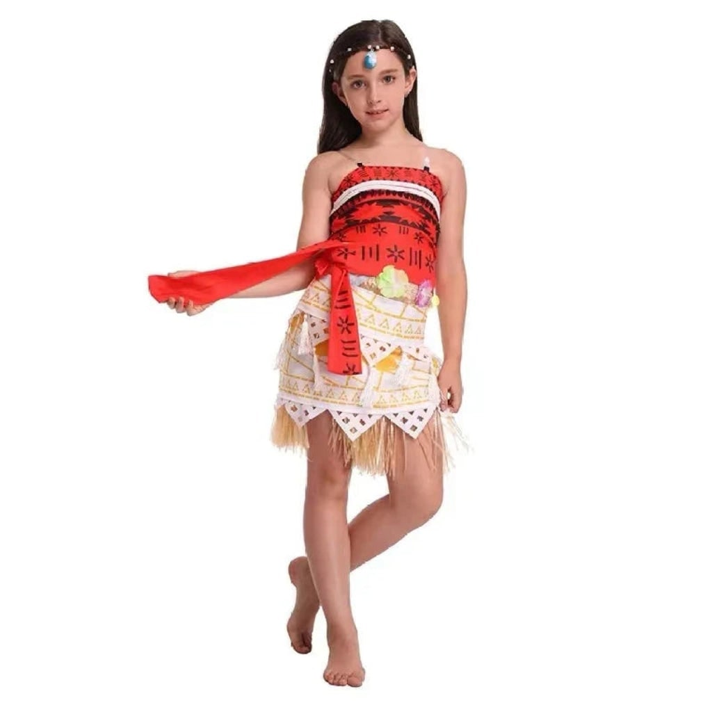 Halloween Princess Costume with Tropical Print Top Grass Skirt and Pendant