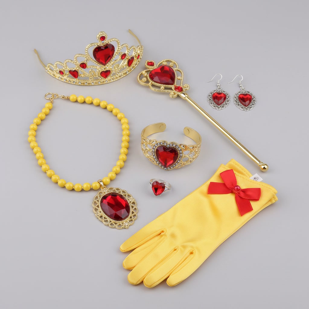 Halloween Princess Dress Up and Belle Costume Accessories Set with Tiara and Gloves