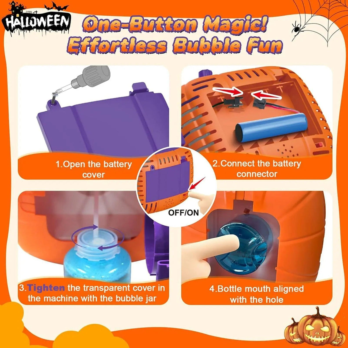Halloween Pumpkin Bubble Machine with LED Lights and Automatic Blower for Party Outdoor Decoration