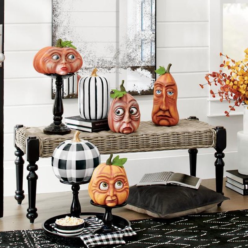 Halloween Pumpkin Decorations and Carving Props with Expressive Faces for Front Door Decor