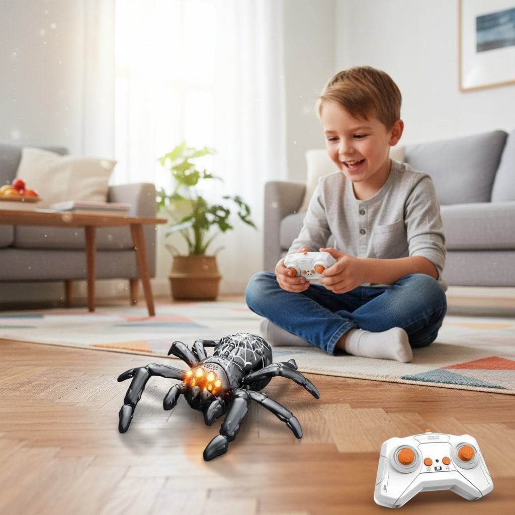 Halloween Remote Control Spider Toy with Glowing LED Eyes and Wall Climbing