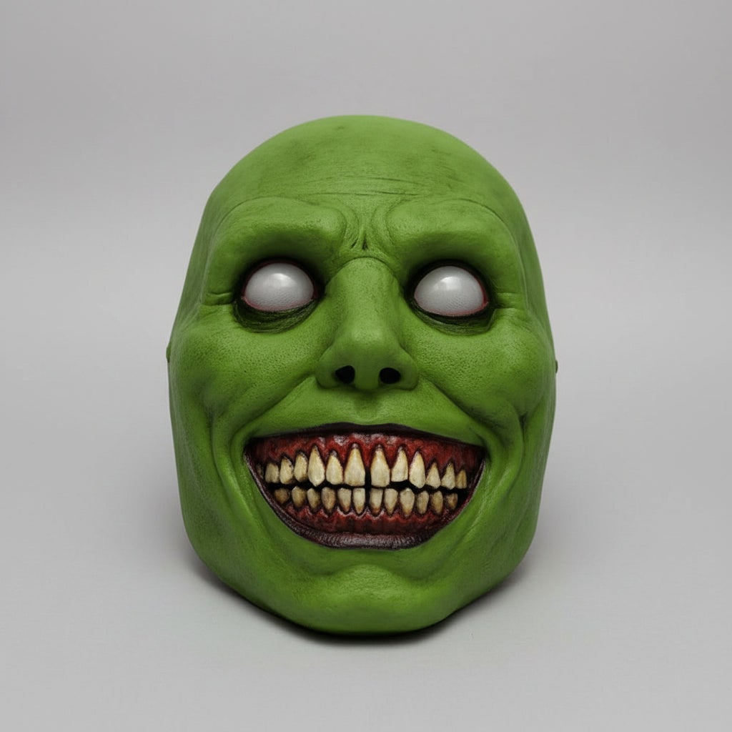 Halloween Scary Costume Mask with Creepy Demon Smiling Face and Textured Wrinkled Skin for Party