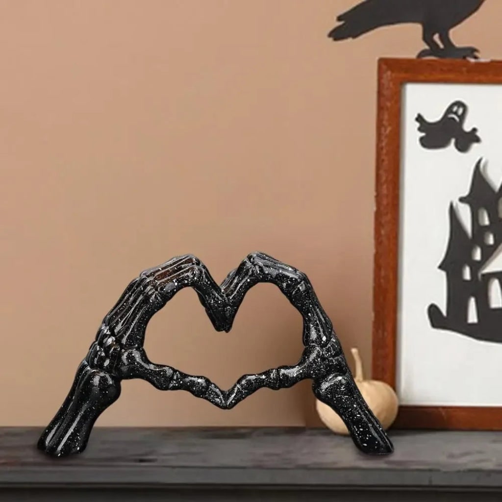 Halloween Skeleton Decoration with Hands Forming Heart Shelf Decor Tabletop Figurine