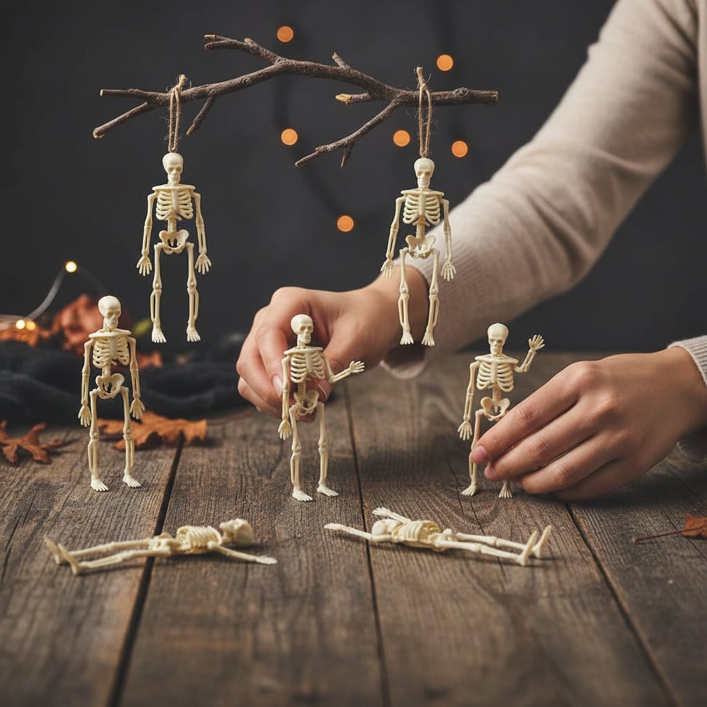 Halloween Skeleton Decorations Mini Plastic Poseable Figures for Party and Haunted House