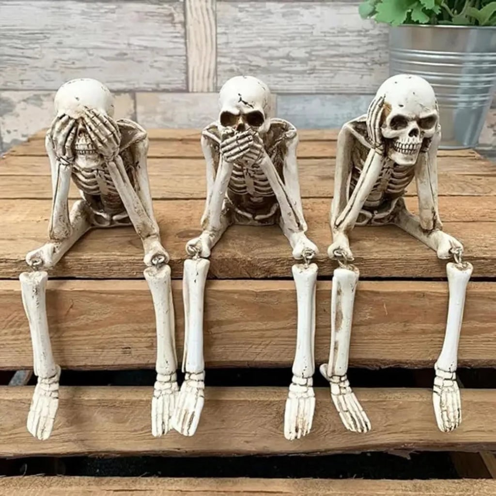 Halloween Skeleton Shelf Sitters Figurines with Dangling Legs and Poseable Joints