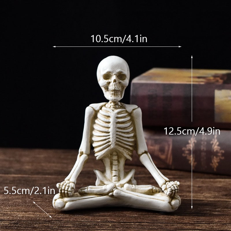 Halloween Skeleton Yoga Pose Resin Figurine Spooky Desktop Decoration