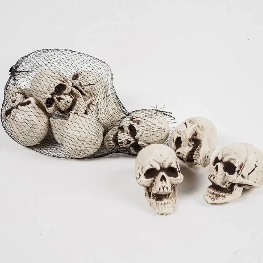 Halloween Skull Decor and Sugar Decorations Mini Plastic Party Props Set with Mesh Bag
