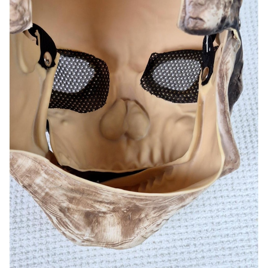 Halloween Skull Mask with Moving Jaw and Creepy Mesh Eyes for Cosplay Costume Party