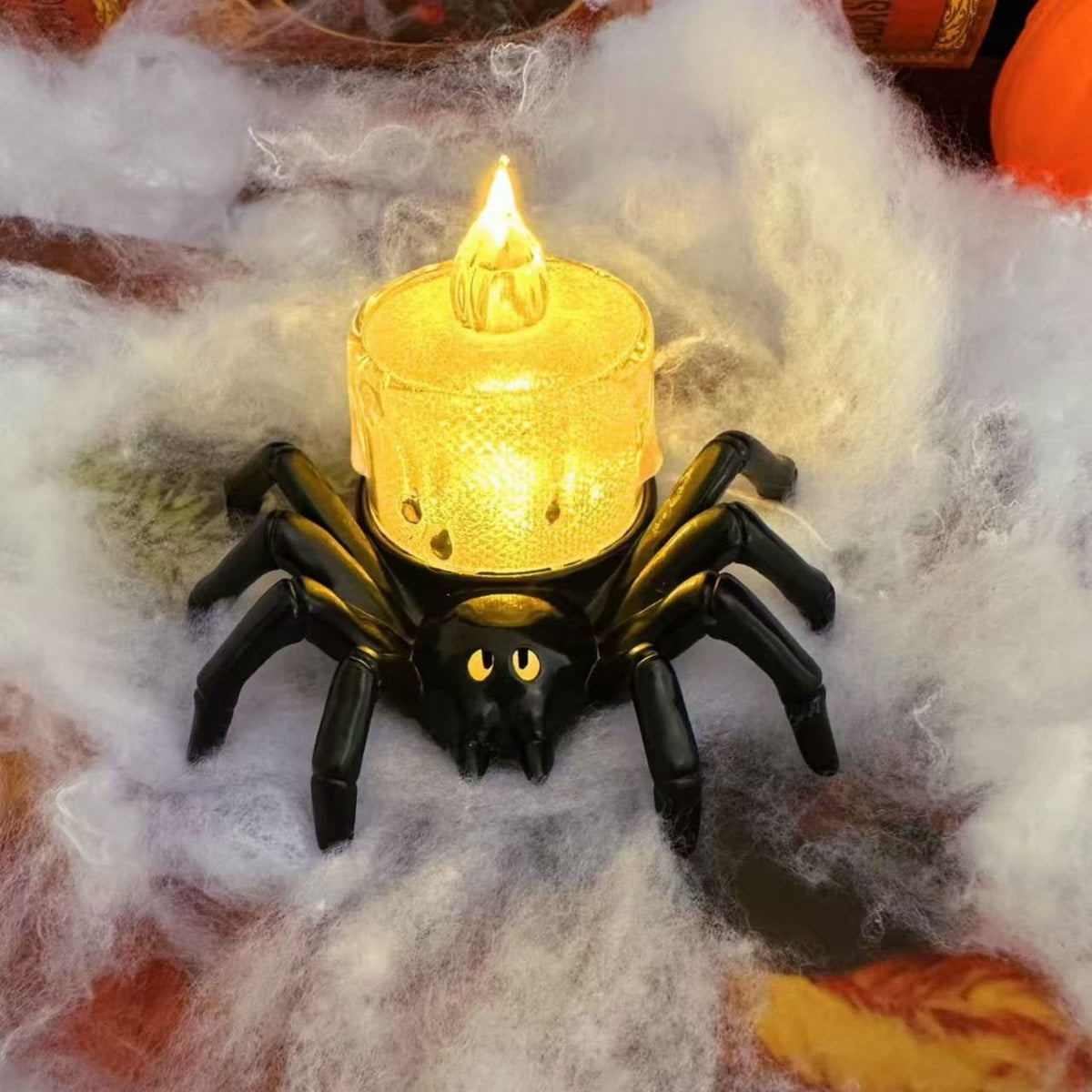 Halloween Spider Tea Lights with LED Candles Battery Operated Flameless Holder Decoration