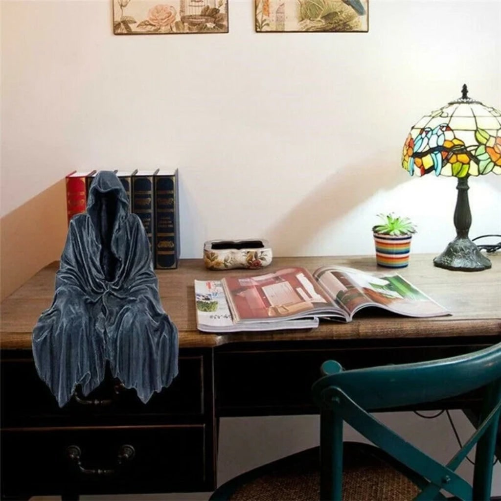 Halloween Spooky Grim Reaper Shelf Sitter Statue Resin Figurine Decoration Hooded