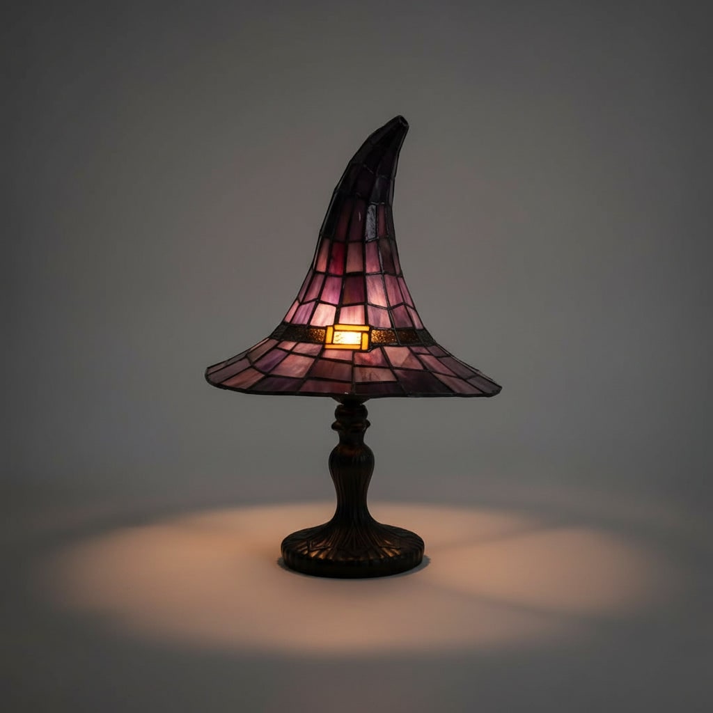 Halloween Stained Glass Table Lamp with Witch Hat Design and Tiffany Style Lampshade