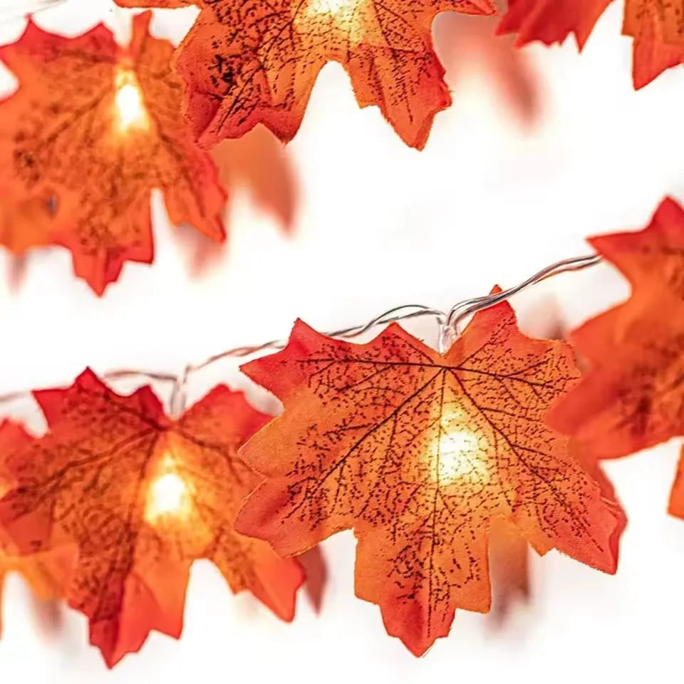Halloween String Lights Garland with Maple Leaf Operated Warm Amber Glow for Fall Party Decoration