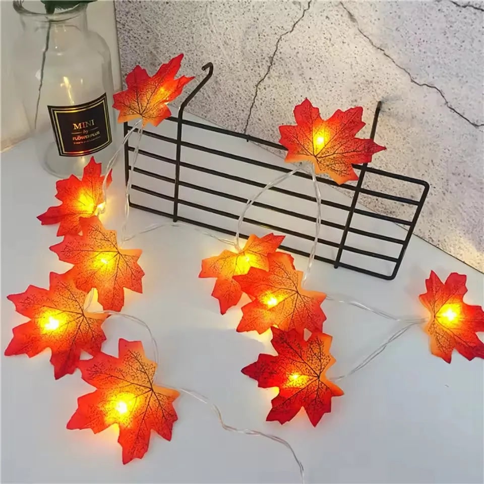Halloween String Lights Garland with Maple Leaf Operated Warm Amber Glow for Fall Party Decoration