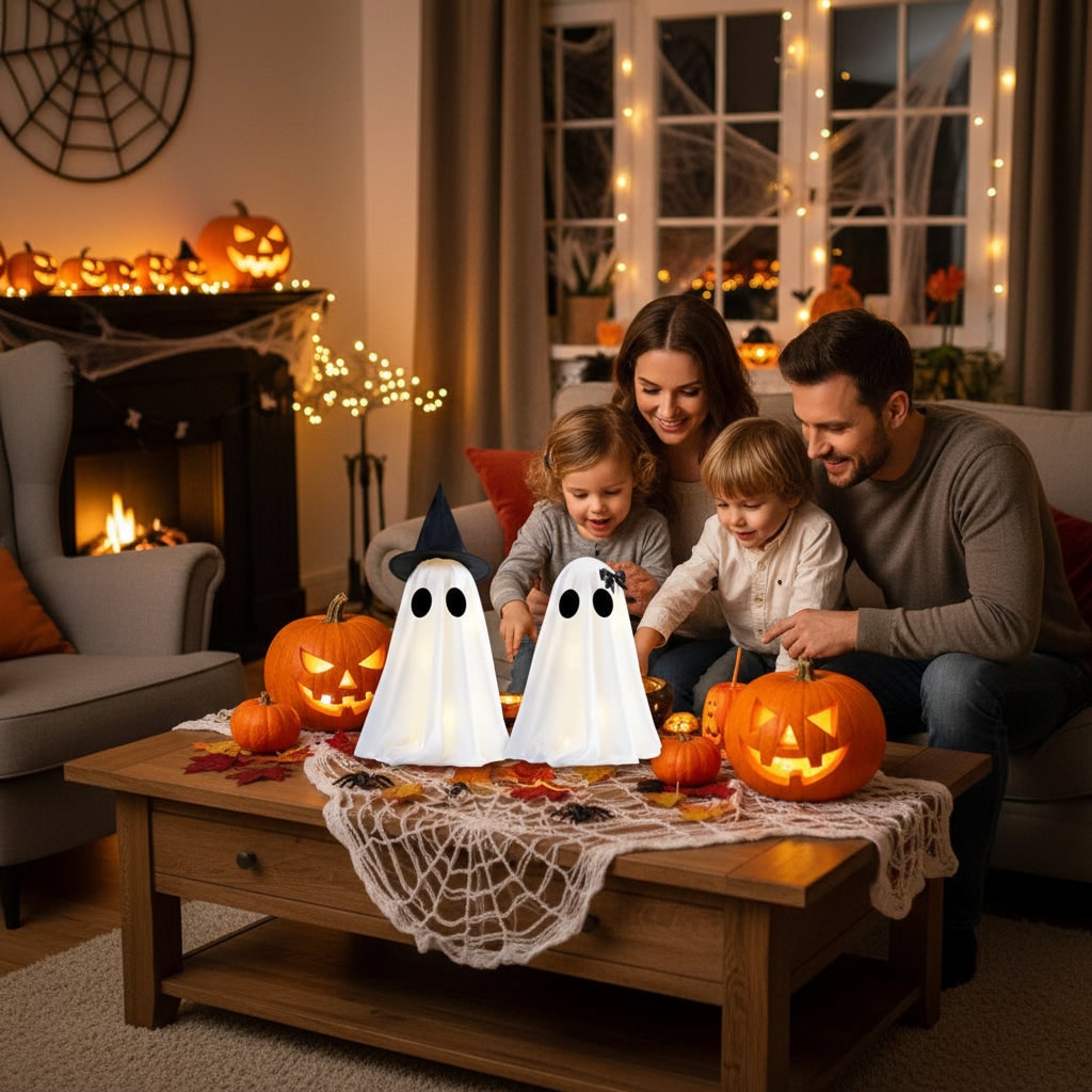 Halloween Warm White Lights Ghost Decor Set of Two Up Figures for Indoor Decoration Inflatable