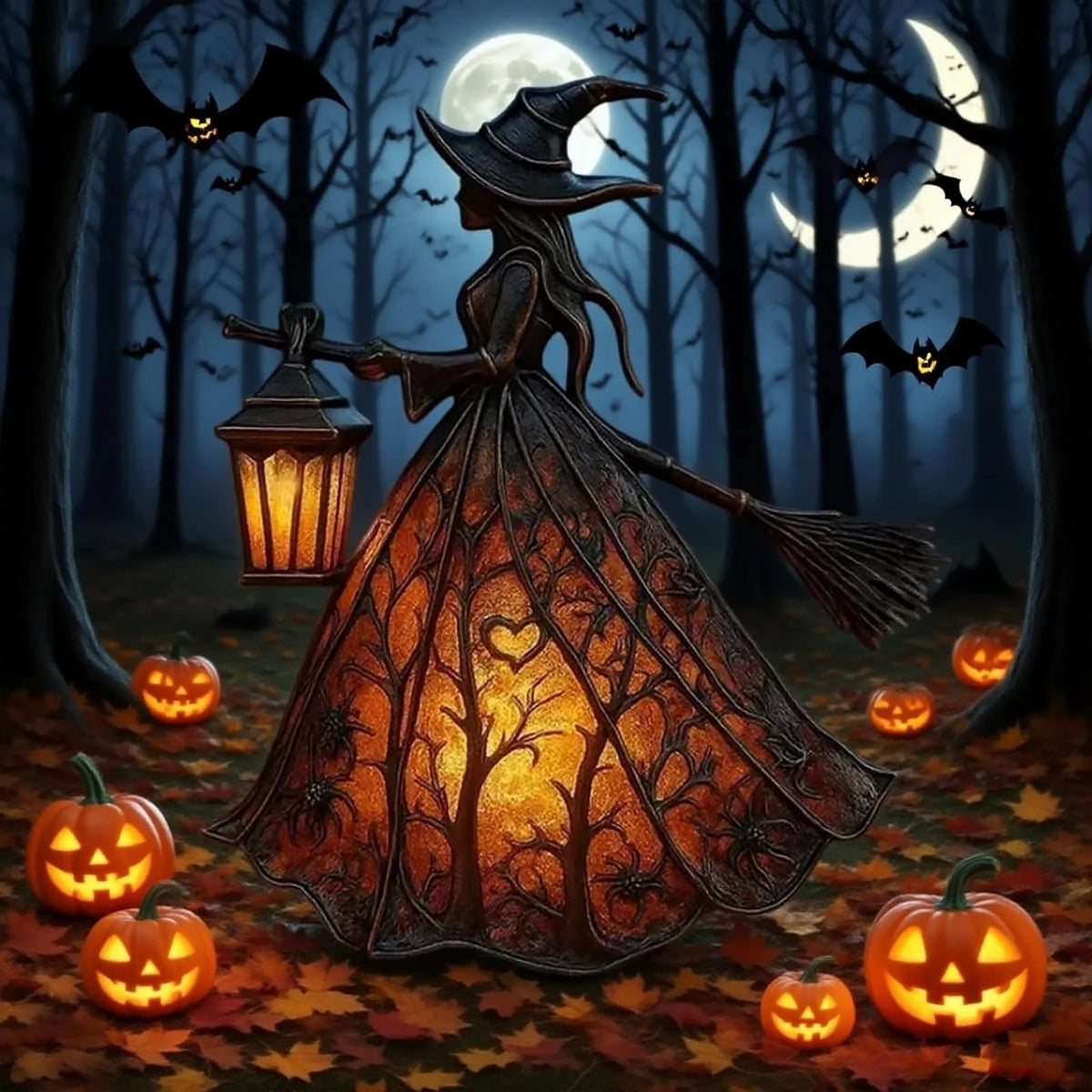 Halloween Witch Decoration Figurine with LED Lantern Light for Party