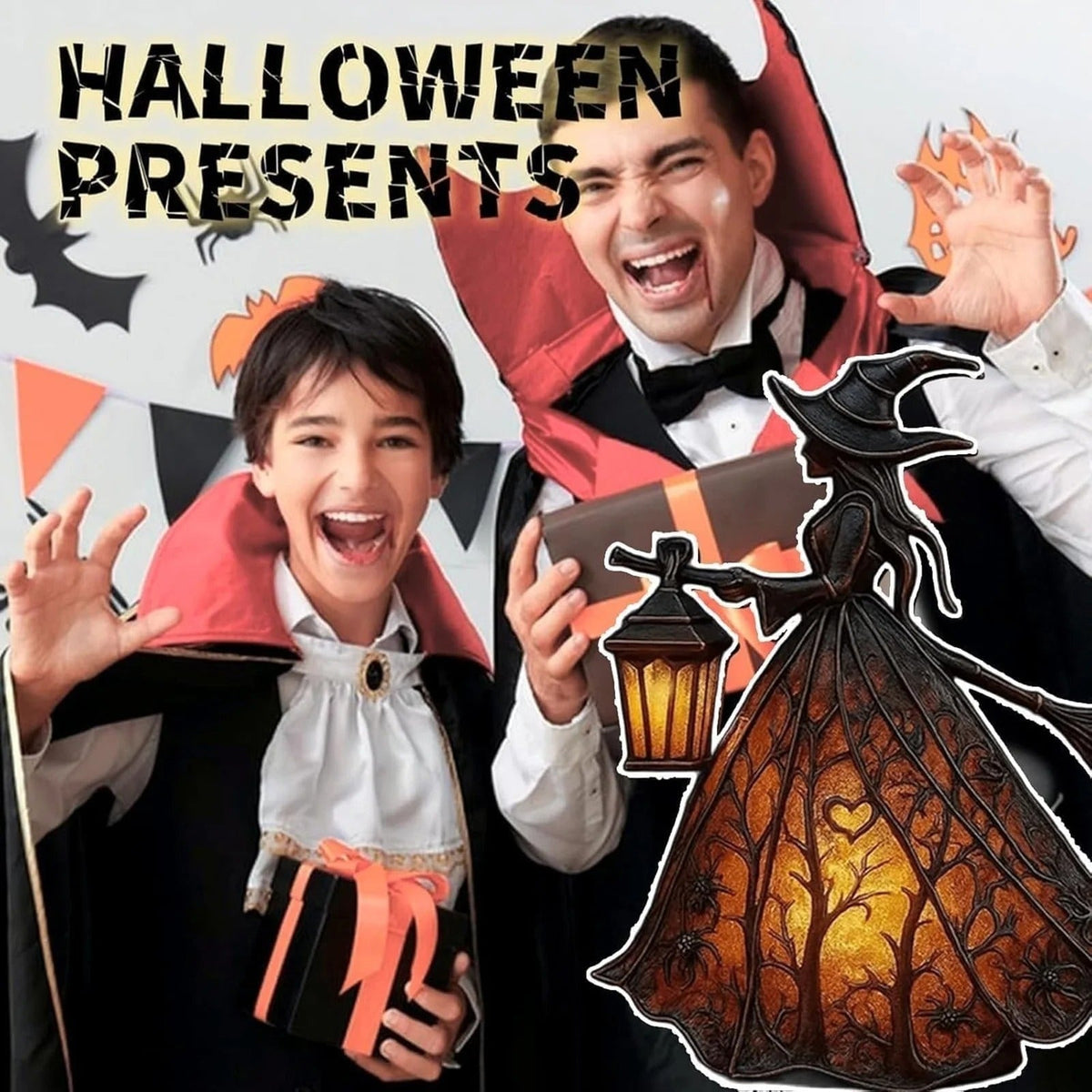 Halloween Witch Decoration Figurine with LED Lantern Light for Party
