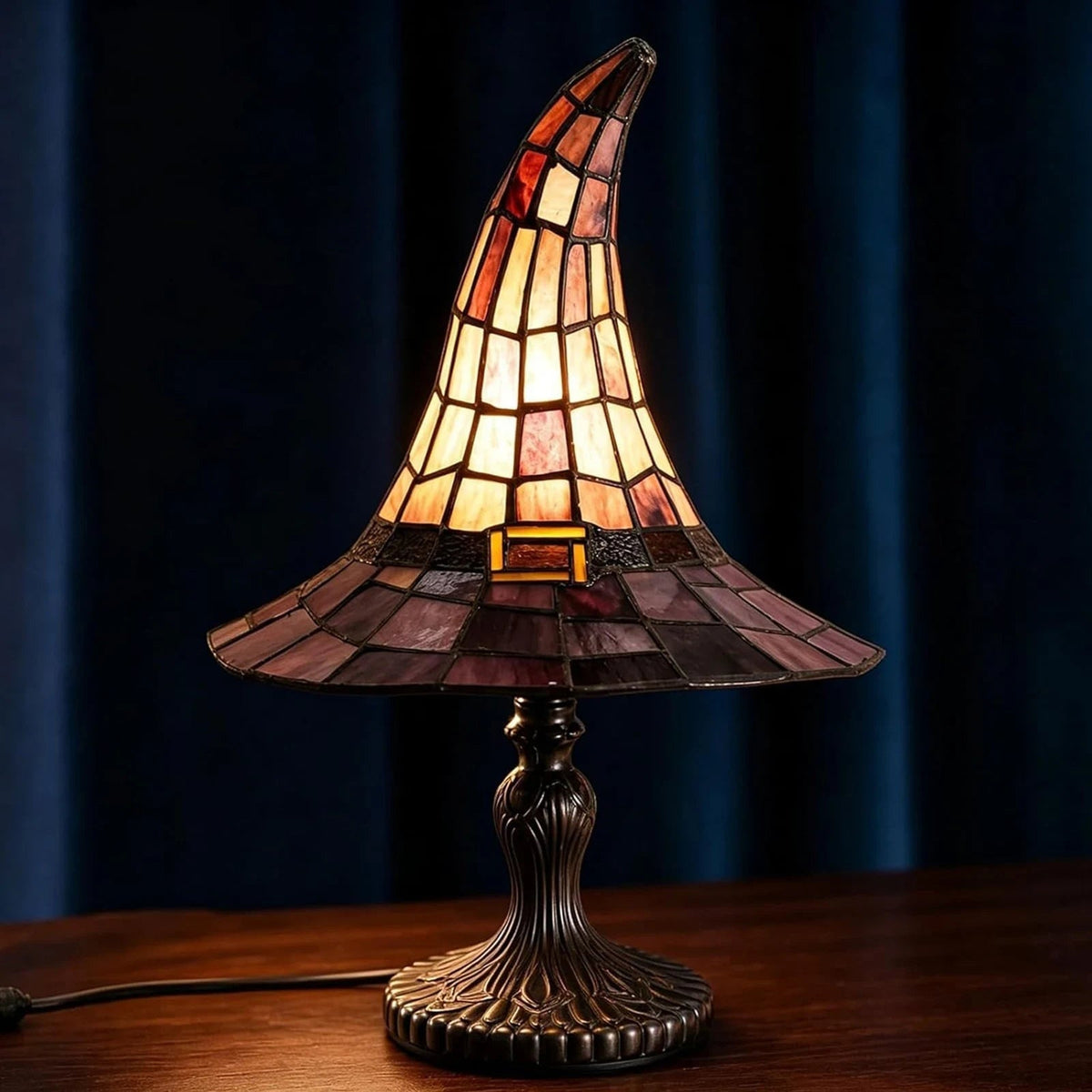 Halloween Witch Hat Tiffany Style Table Lamp with USB Power and Warm Glow Decoration Bed Side
