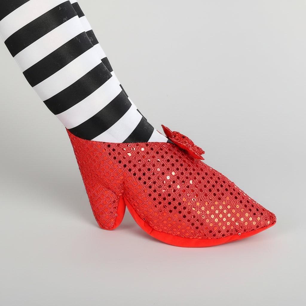 Halloween Witch Legs Door Stopper Decoration with Striped Stockings and Red Shoes