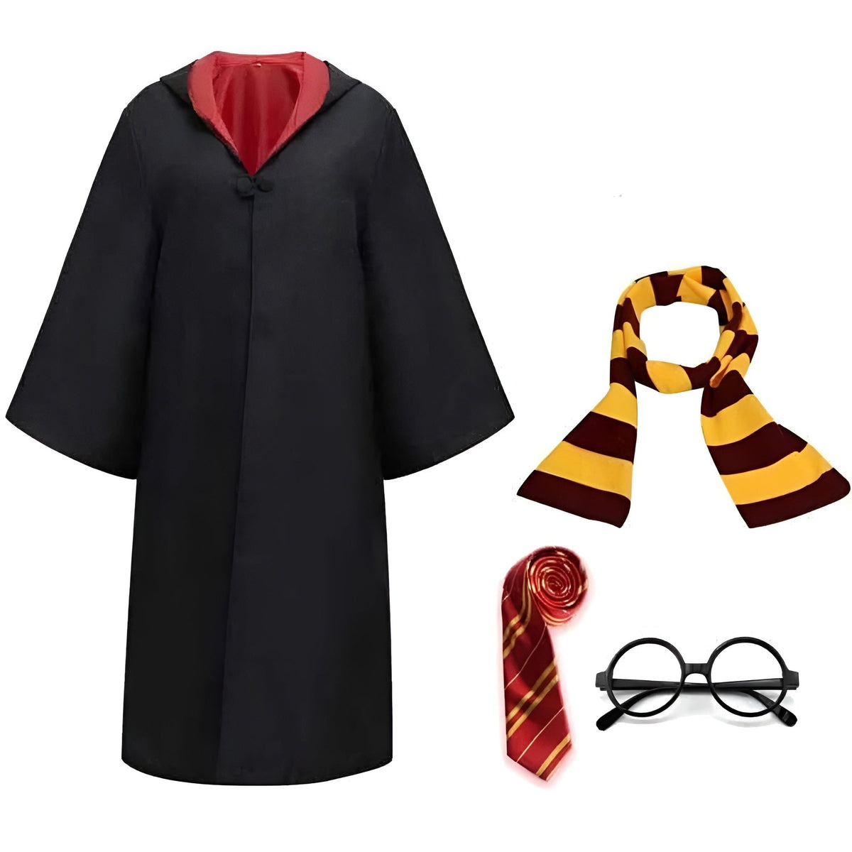 Halloween Wizard Costume Robe Set with Striped Scarf Tie and Glasses for Party and Cosplay
