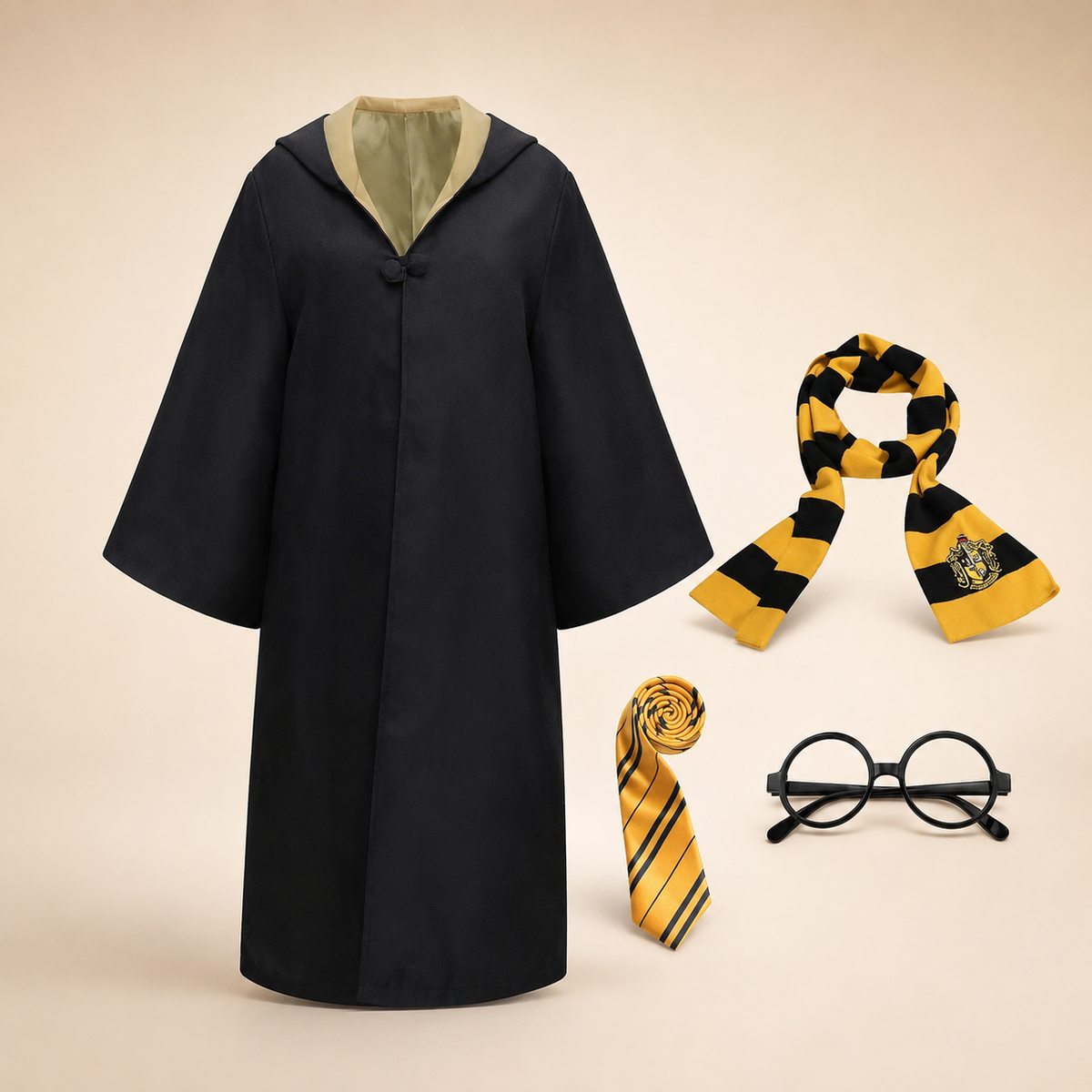 Halloween Wizard Robe Costume with Hood Bell Sleeves and Striped Scarf Accessory Set